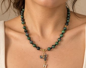 Initial Necklace (Handmade & Natural Stones, 24K Gold Plated)