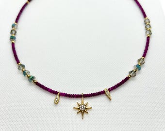 Stardust Necklace (Crystal, Celestial, Handmade & Natural Ruby Necklace)