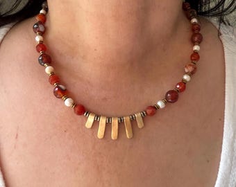 Statement Necklace (Agate Stones & Pearls, Handmade)