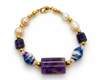 Boho Bracelet (Natural Stones & Pearls and Handmade)