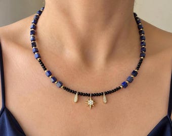 The Mediterranean Night Necklace (Celestial, Handmade & Natural Lapis Lazuli)