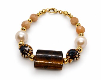 Pulsera estilo boho (piedras naturales, perlas y hecha a mano)