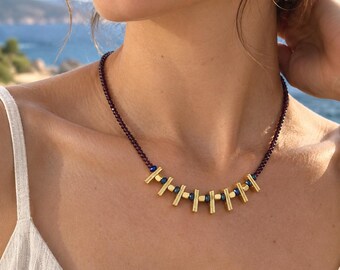 Antique-Inspired Minimal Necklace (Natural Stone Beads & Handmade)