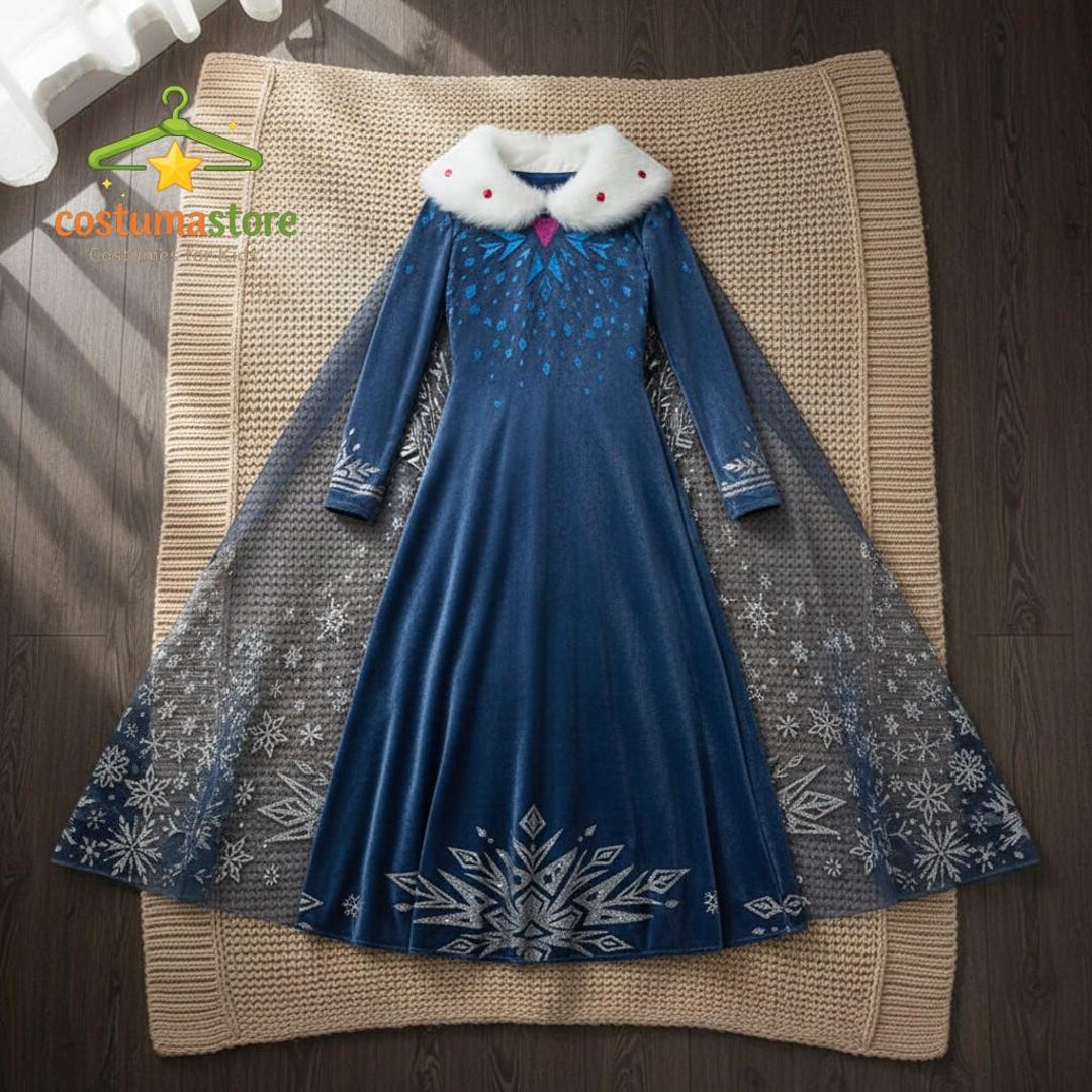Snow Princess Blue Girls Ice Princess Dress Blue Winter Gown Kids Elsa Frozen Inspired ...