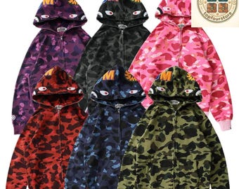 Bape Shark Hoodie Zip Up, Unisex Streetwear Hoodie, Y2K Graphic Hooded Jacket