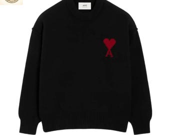 Ami Paris tröja med hjärtformad logotyp || Minimalistisk Paris-stil || Unisex streetwear-tröja