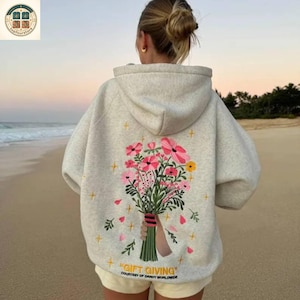 Embroidered Style Flower Dandy Hoodie || Pastel Floral Back Print Sweatshirt