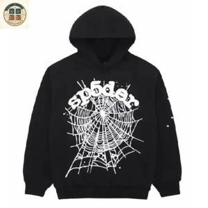 Sudadera con capucha Sp5der negra con estampado de telaraña estilo Y2K, estilo urbano unisex. imagen 1