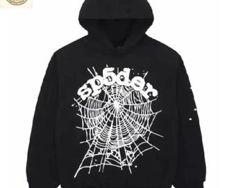 Sp5der Hoodie Black Spider Web Print Y2K Streetwear Unisex Pullover