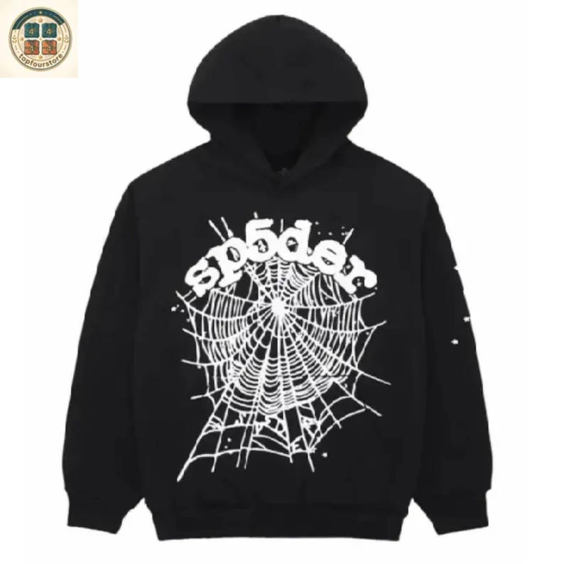 Sudadera con capucha Sp5der negra con estampado de telaraña estilo Y2K, estilo urbano unisex. imagen 1