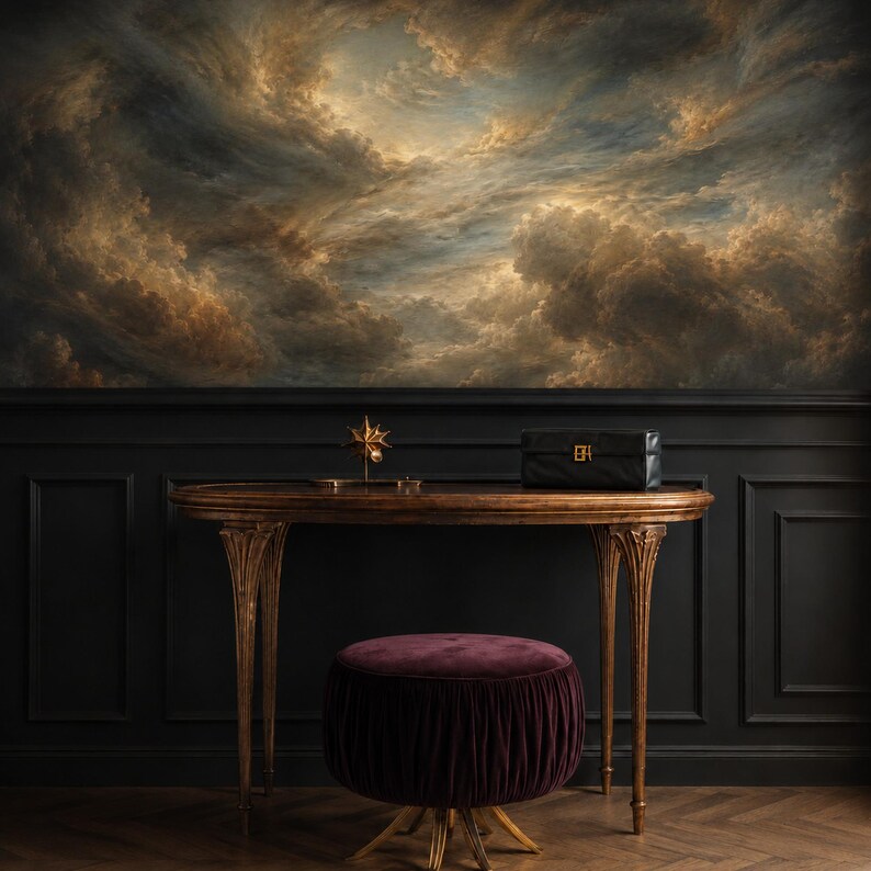 Dramatic Cloud Painting Peel and Stick: Vintage Moody Sky Wallpaper ...