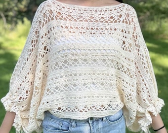 Not Just a Poncho Crochet Pattern PDF + Video, 4-in-1 Convertible Mesh Top, Beginner One Panel Cover Up