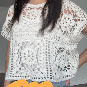 PDF Crochet Pattern Floral Window Top, Crochet Flower Top, Granny Square Crochet Top, Crochet Openwork Top