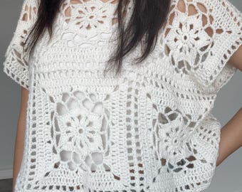 PDF Crochet Pattern Floral Window Top, Granny Square Crochet Top, Summer Crochet Top Pattern, Openwork Crochet Top