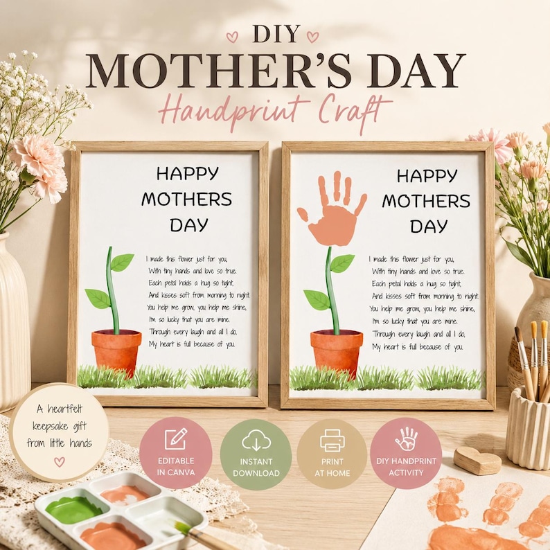 Mothers Day Handprint Craft Printable | Flower Handprint Art Poem ...