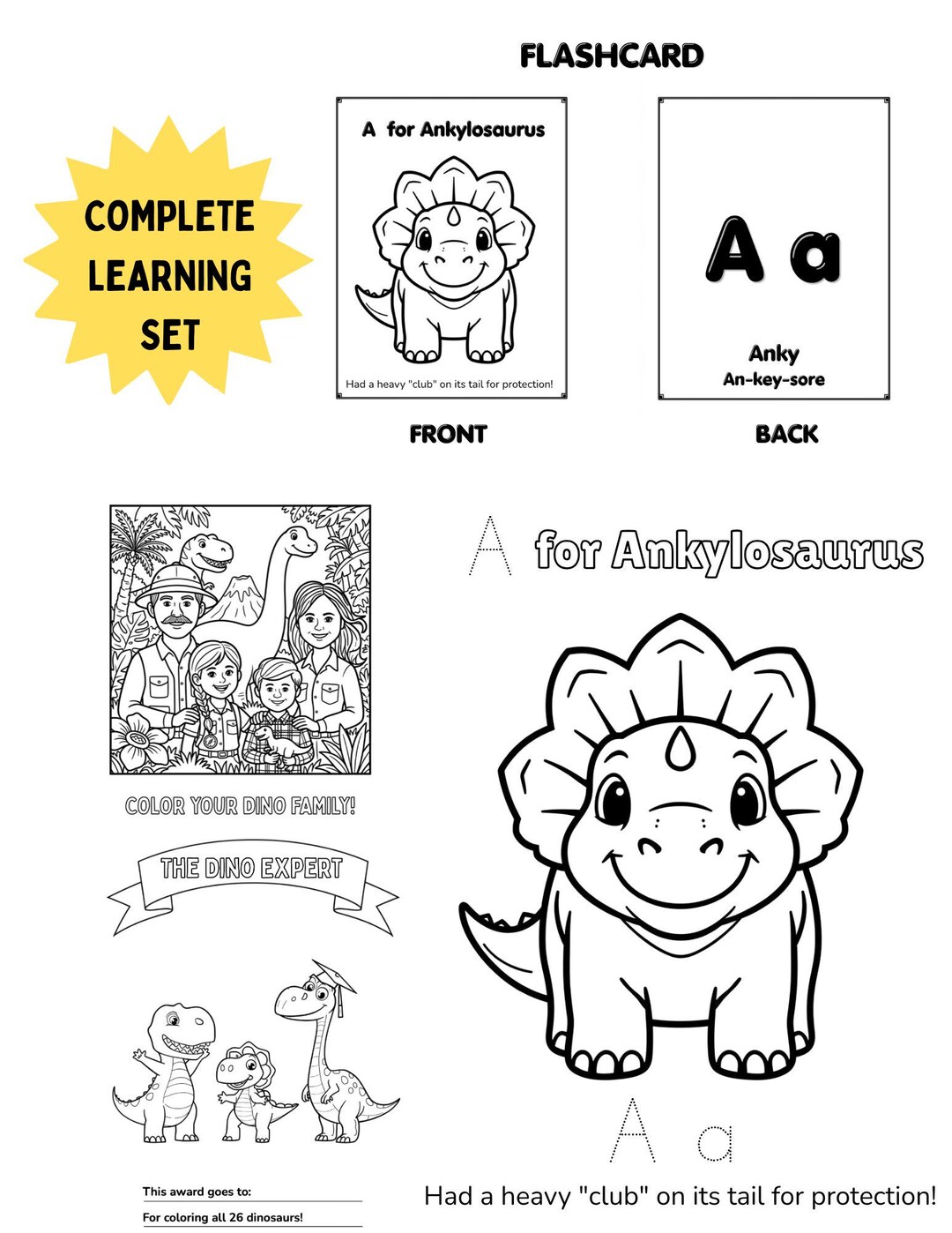 Printable Dinosaur ABC Bundle: 60-page Coloring Book & 26 Jumbo ...