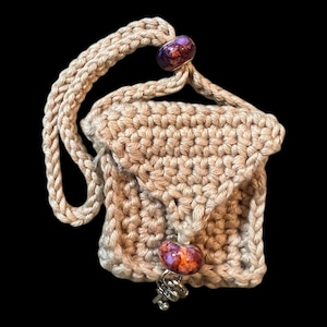 Crocheted Crystal Pouch & Car Diffuser Bag - Boho Gemstone Holder - Essential Oil Lava Bead Pouch