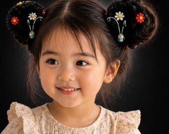 Pom Pom Barrettes for Girls Colorful Kids Clips Floral Style