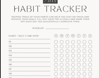 Minimalist 7 Day Habit Tracker Printable | Weekly Self Care Planner ...