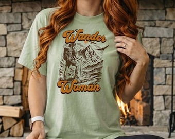 Wander Woman Comfort Colors T-Shirt, Nature Graphic Tee, Boho Adventure Shirt