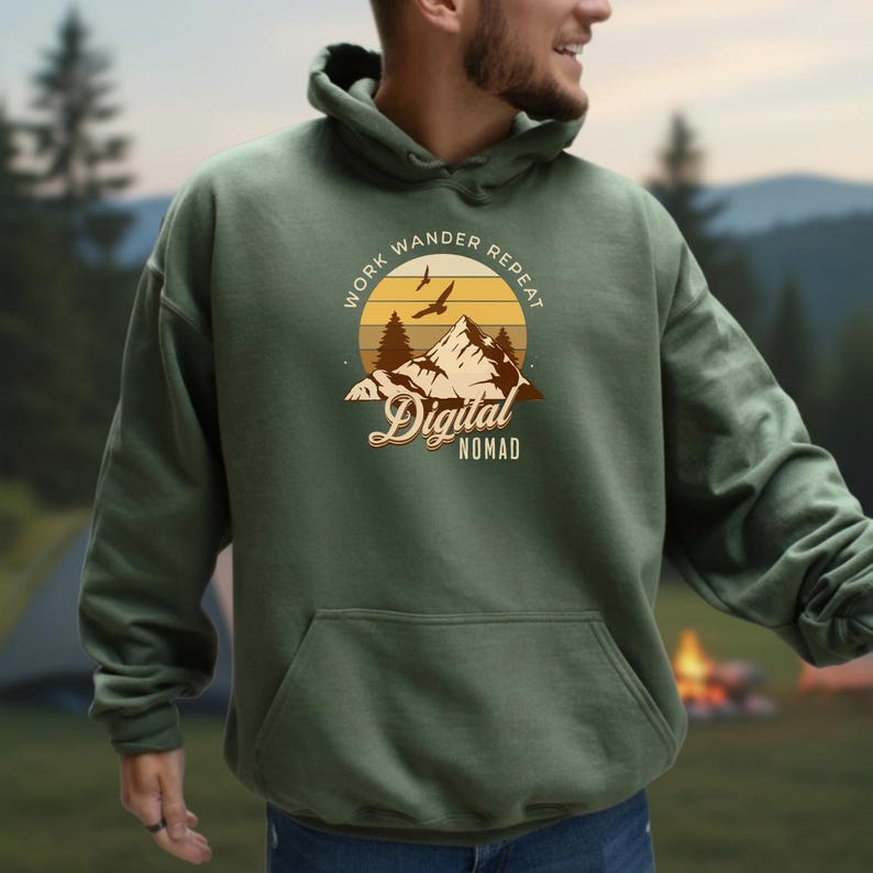 Work Wander Repeat Sweatshirt, Digital Nomad Hoodie, Remote Worker Gift Military Green