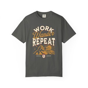 Work Wander Repeat Tee, Vintage Mountain Graphic Shirt, Digital Nomad Apparel image 2