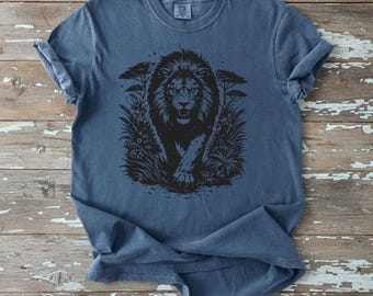 Prowling Lion Graphic Tee, Vintage Safari Nature Shirt, Wildlife Art Apparel