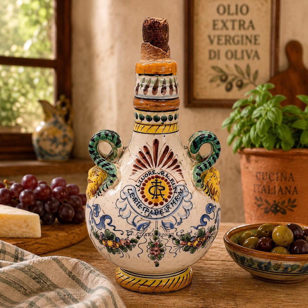 Vintage Italian Pottery Flask Bottle | Hand Painted Firenze Ceramica ...