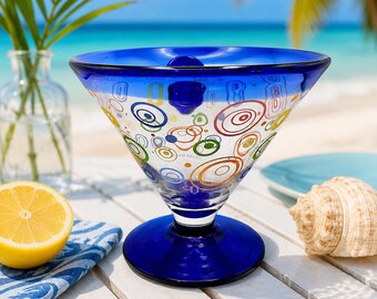 Kosta Boda Royal Caribbean Martini Glass Cobalt Blue Swirl Hand Blown Art Glass 2009 GIL NY Cocktail Glass