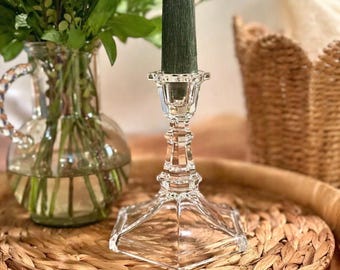 Candelabro de cristal vintage, portavelas cónico de vidrio facetado, elegante portavelas de vidrio transparente para decoración del hogar
