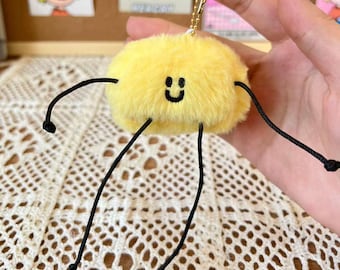 Chaveiro de pelúcia fofo com carinha sorridente amarela, pingente kawaii para bolsa, chaveiro de pelúcia macio