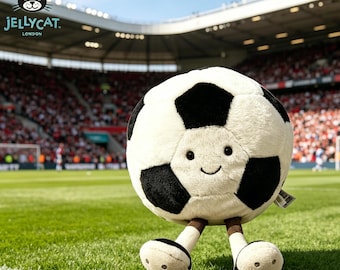 Brinquedo de Pelúcia de Futebol Jellycat Amuseables, Bichinho de Pelúcia Macio, Bola de Futebol de Pelúcia Decorativa, Presente de Pelúcia Esportivo Fofo para Crianças