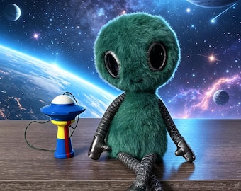 Brinquedo de Pelúcia Alienígena da Jellycat Amuseables, um adorável extraterrestre verde de pelúcia, perfeito para presentear amantes do espaço.