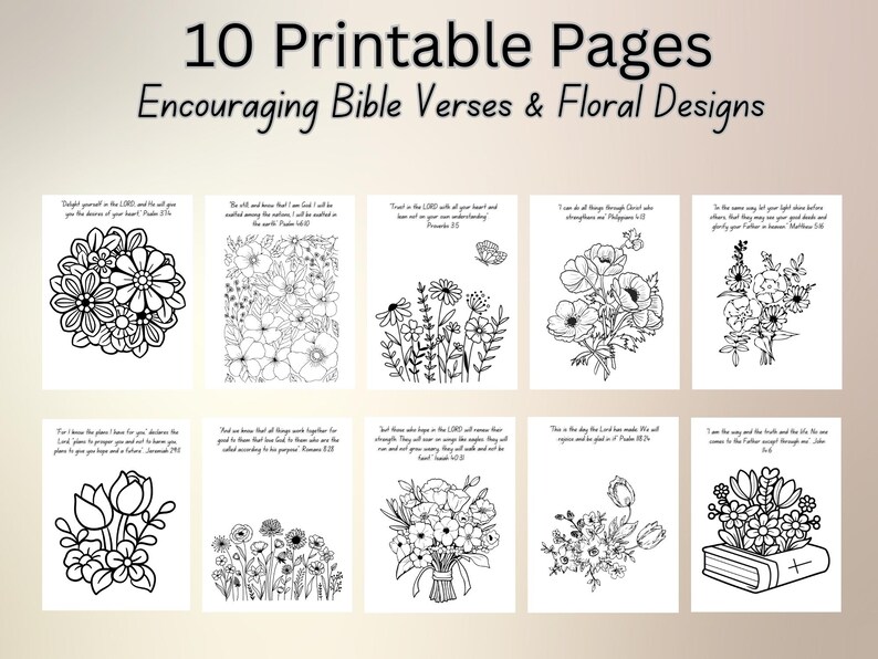 Christian Floral Coloring Pages for Adults | 10 Printable Bible Verse ...
