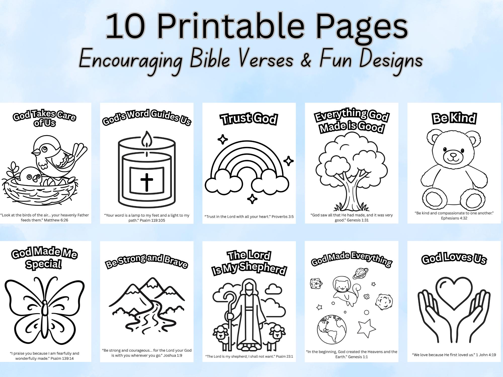Christian Coloring Pages for Kids | Bible Verse Printable Pack (digital ...