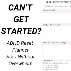 ADHD “I Can’t Start” Reset Planner | Overwhelm & Procrastination Help | ADHD Productivity Printable PDF