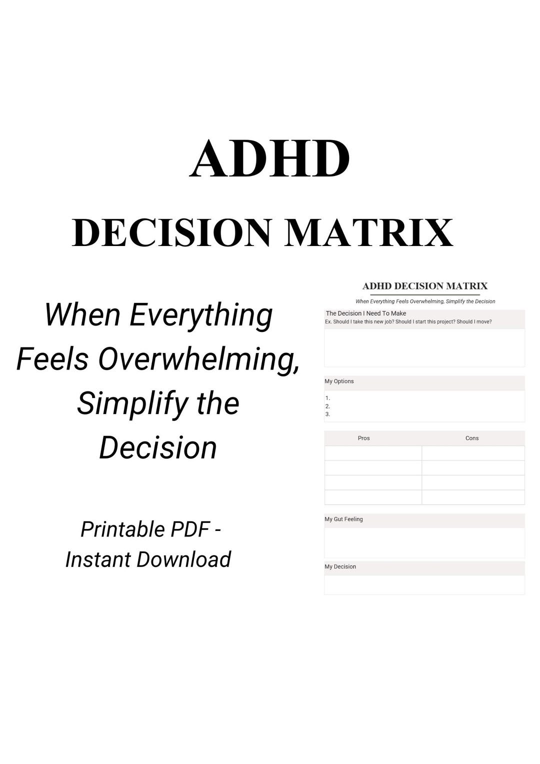 ADHD Decision Matrix Worksheet | Simplify Overwhelming Choices ...