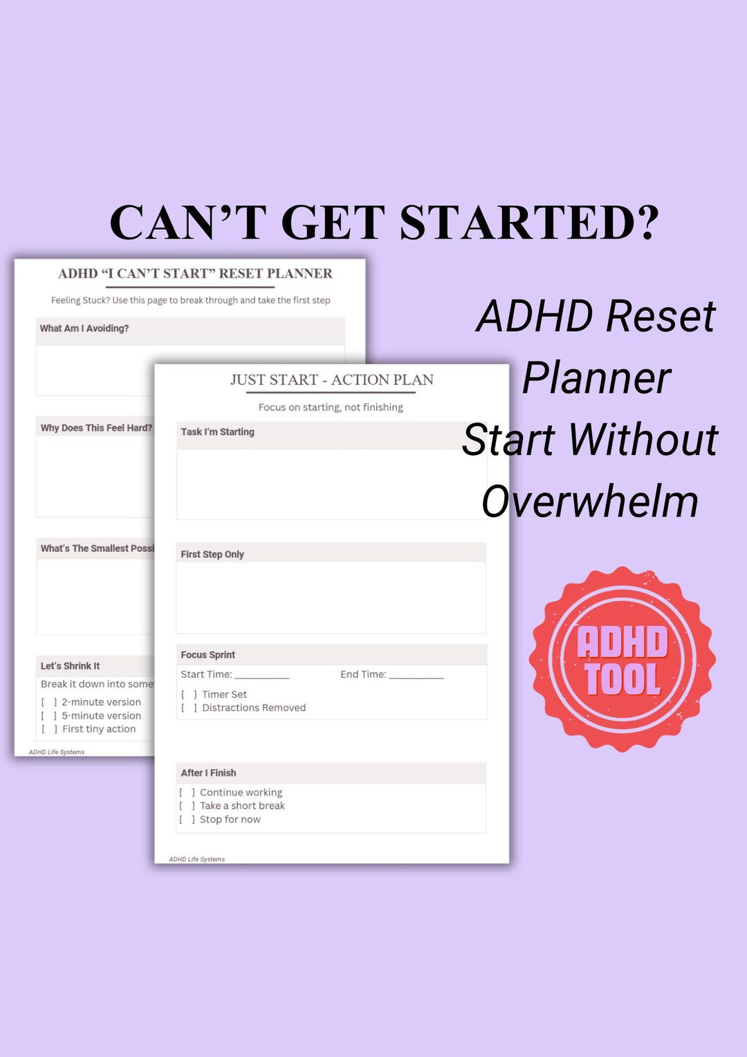 ADHD “I Can’t Start” Reset Planner | Overwhelm & Procrastination Help ...