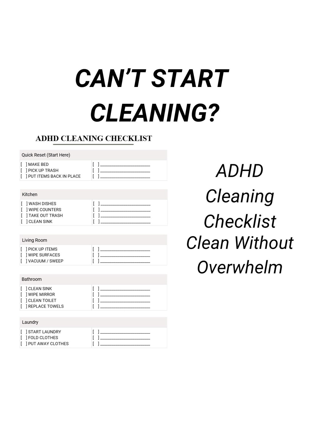 ADHD Cleaning Checklist Printable | Simple Routine Planner (PDF ...