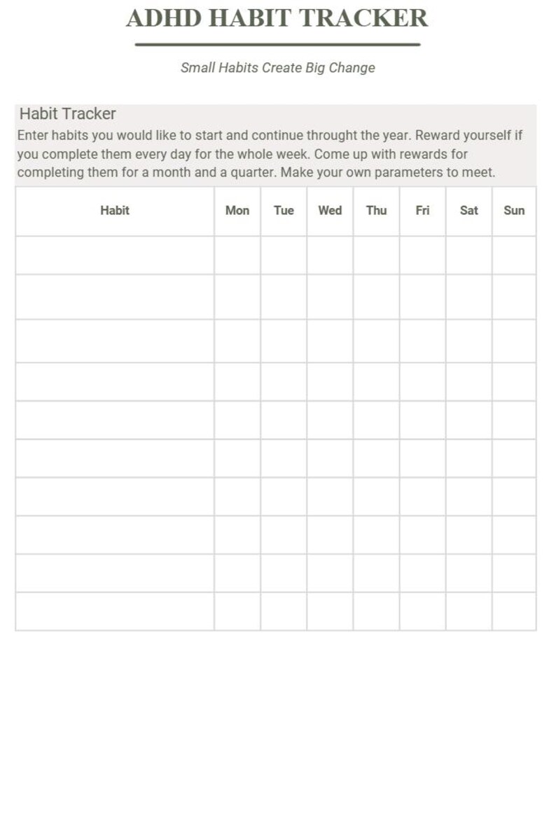 ADHD Habit Tracker Printable | Weekly Productivity Planner (PDF ...