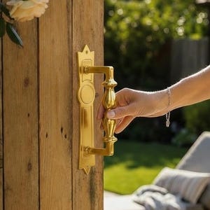 Handmade Metal Door Handle–Rustic Silver Pull Handle–Wooden Gate Handle –Hardware 26 cm x 7 cm (10.24''x2.76'') - 1 pcs-Gold Color