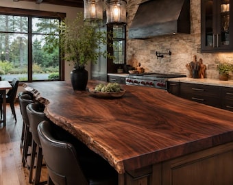 Live Edge Countertop | Custom Wood Countertop | Black Walnut, White Oak, Maple Bar Top | Kitchen Island, Vanity, Desk & Bar Top