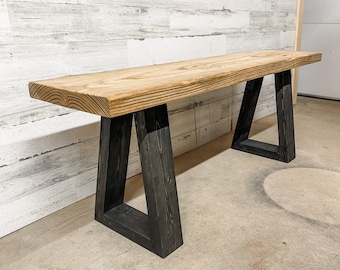 Modern Pine Bench, 48" Entryway Bench, Rustic Wood Bench with Black Trapezoid Legs, Handmade Mudroom Hallway Bench, Farmhouse Seating