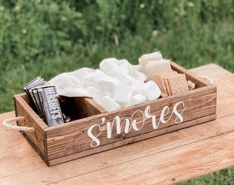 Handcrafted Rustic S'mores Bar Tray with Rope Handles – Solid Pine Wood Organizer