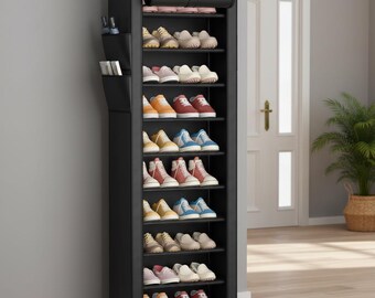 10 Tier Metal Shoe Rack Organizer with Cover, Tall Entryway Shoe Storage Shelf