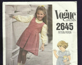 1980's Vogue 2645 School Girl Jumper with Raised Waist Button Shoulders Top & Romper Too  Size 5