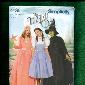 Einfachheit 4136 Zauberer von Oz Erwachsene Kostüme Dorothy Glinda und die böse Hexe des Westens Größen 14 bis 22 UNCUT