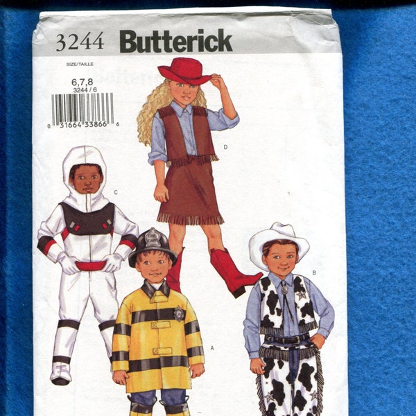 Butterick 3244 Astronaut Fireman Cowgirl & Cowboy Costumes for Kids Size 6..7..8 UNCUT