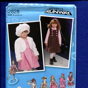 Simplicity 2828 Project Runway Inspired Little Girl's Bolero Hat & Dress Size 3 to 8 UNCUT image 1