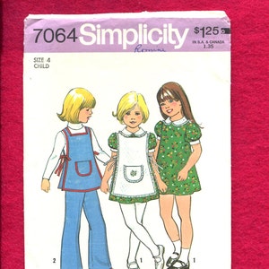 1970&#39;s Simplicity 7064 Smock Style Pinafore Puff Sleeve Dress  Pattern Size 4 UNCUT